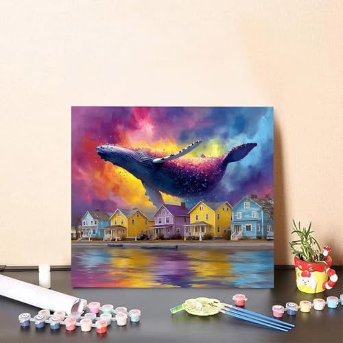 Paint by Numbers Kit for Adults Dolphin Paint by Numbers Villa DIY Crafts for Adults Canvas Paintings Kits, Hobbies for Women Art With Accessories for Home Wall Decor 16x16inch Without Frame 6-69O0