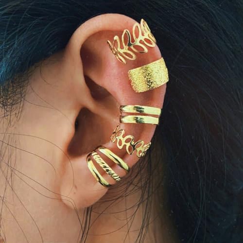 5 Pcs Gold Ear Cuffs for Women Non Piercing Ear Cuff Earrings Clip on Earring Set Huggie Hoop Earrings Cartilage Earrings Stack Jewelry for Women3