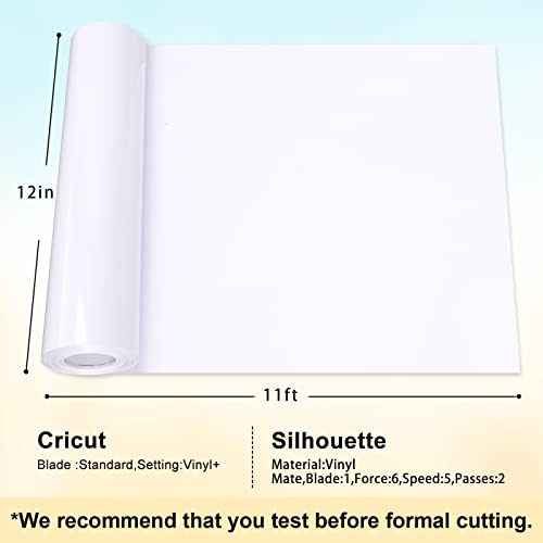 Xseino Permanent Vinyl - 12" X 11Ft White Adhesive Vinyl Roll For Cricut, Silhouette And Other Cutters, Permanent Outdoor Vinyl For Cup,Decor Sticker, Car Decal, Scrapbooking, Signs(Glossy White) #TOP1