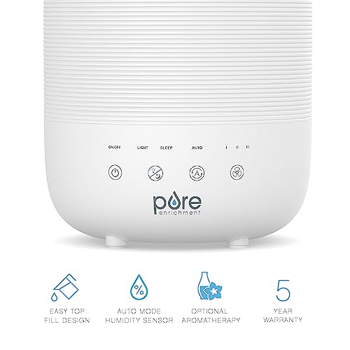 Pure Enrichment® Hume™ Sense Top Fill Humidifier - Patented Magnetic Suspension, Auto Mode Humidity Sensor, 3 Mist Settings, Optional Night Light, Optional Aromatherapy, Sleep Mode & Auto Shut-Off #TOP2