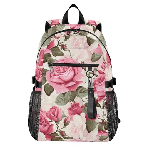 Sac à dos voyage 14" ordinateur rose finitions fleuries vintage