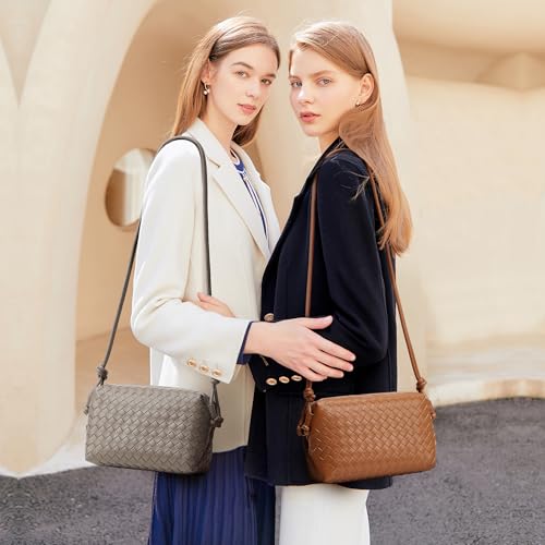 Woven Crossbody Bags for Women: Vegan Leather Handbag - Handwoven Small Purse - Trendy Shoulder Bag (Brown)2