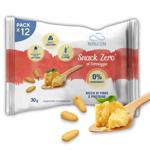 Nuvola Zero – Snack Zero al Formaggio, Tentempié Proteicos, Sin Azúcares, Sin Carbohidratos, Sin Lactosa, Sin Gluten. Paquete de 12 piezas, Made In Italy.