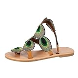 YUHGODO Women Personalized Peacock Flat Sandals Summer Beach Boho Walking Casual Flip Flops Ladies Flats Comfortable Shoes
