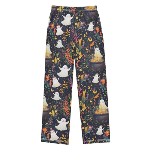 Boys' Pants Halloween Ghost Colorful Leaves Long Bottoms Jogger Pants Elastic Waist Trousers with Pockets S-XL