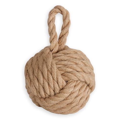 Tope de Puerta Nudo Náutico, Sujetapuertas Bola Cuerda Trenzada Yute Rústico, Resistente y Pesado, Sujeta Puertas Suelo Tope para Ventanas y Puertas, NATURAL ROPE DOORSTOP, Ø15 X 23cm 1500gr (CUERDA)