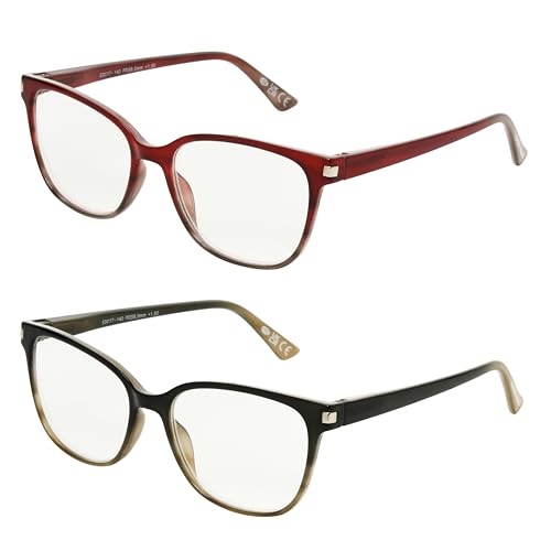 Foster Grant Women's Dakota 2-Pack Cat Eye Reading Glasses, Berry Fade, Blue/Teal Fade, 45 mm, 2.75 Diopters
