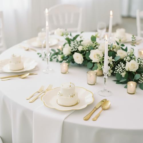 Image of NatNarr 30 Pcs Cream Paper Plates, 7 Inch Ivory New Years Plates with Gold Trim Scalloped White and Gold Plate for New Year, Baby Shower, Wedding (Pack of 2)