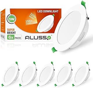ALUSSO LED Recessed Spot Lights for Ceiling, 5W 350lm Ultra Slim Downlights Cool White 6500K, Cutout Ø75-85mm Non-Dimmable Ceiling Lights, IP44 Round White Panel Lights for Bathroom Kitchen, 6 Pack