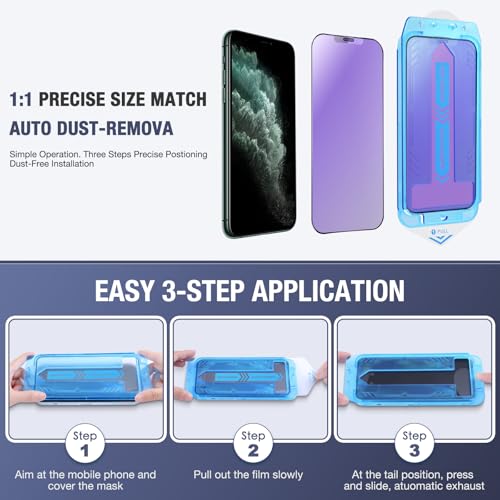 Image of 2-Pack Anti Blue Light Matte Screen Protector for iPhone 11 and iPhone XR 6.1-inch 9H Tempered Glass, Full Coverage, Anti-Fingerprint, Auto Dust-Elimination, No Bubble, Easy Installation