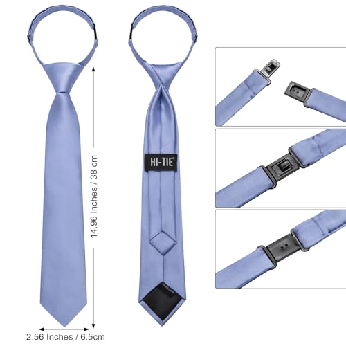 Image of Hi-Tie Pretied Boys Ties Solid Color Kids Adjustable Necktie Lapel Pin Clip Set Age 8-12 Wedding School Graduation
