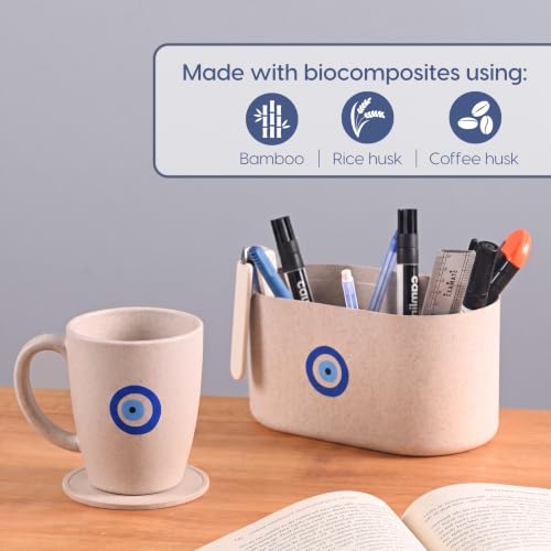 Image of Eha Earth Friendly Rakhi Gift for Brother Made with Rice Husk | Set of 2 | Rakhi Set for Brother | Printed Mug & Evil Eye Rakhi Hamper | Gift for Rakshabandhan