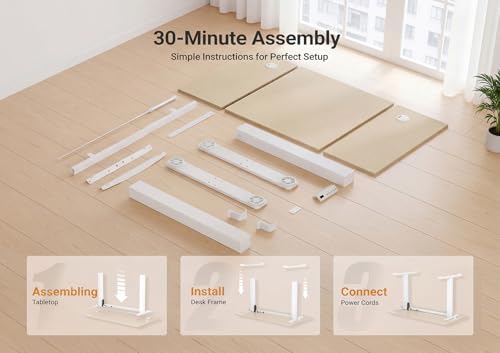 Image of YDN Electric Standing Desk Adjustable Height, 48 x 24 Inches Sit Stand up Desk with Memory Presets & Cable Management, Home Office Desk for Office & Computer Workstation, White Frame /Nature Top