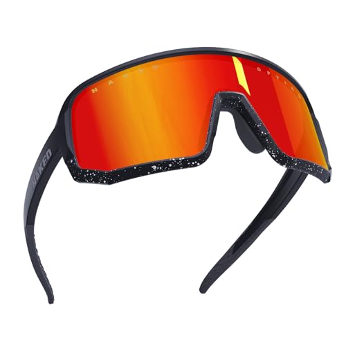 NAKED Optics VOLT Occhiali sportivi da uomo, occhiali da ciclismo da donna, occhiali da sole sportivi con protezione UV400, occhiali veloci da corsa, occhiali da corsa, lenti intercambiabili (nero