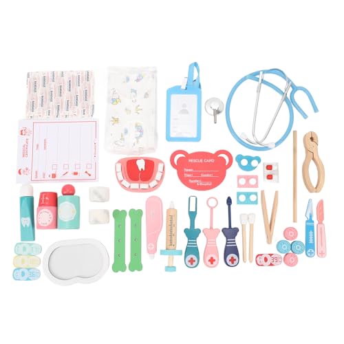Maletín médico de juguete de madera de haya para niños pequeños y preescolares