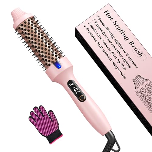 Haokoo Cepillo Termico Redondo de 38 mm, Calentamiento Rápido, Estilo Salón en Solo 8 Minutos, Tecnología Iónica Reduce 70% Frizz, 6 Niveles de Temperatura con Pantalla LCD, Doble Voltaje, Rosa