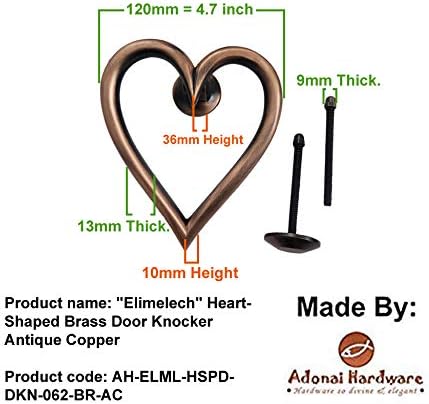 Adonai Hardware "Elimelech" Heart-Shaped Brass Door Knocker (Oil Rubbed Bronze)