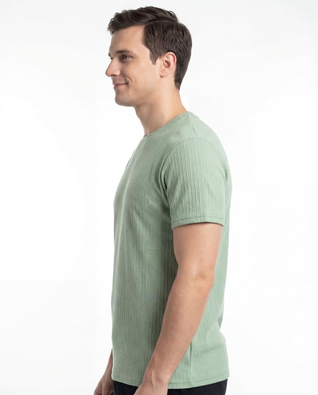 Image of Poly Cotton Frill Round Neck T-Shirt for Men | |