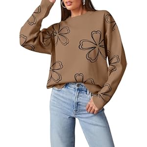 Dokotoo Sweaters for Women Casual Crewneck Long Sleeve Floral Print Cable Knit Pullover Sweater Tops
