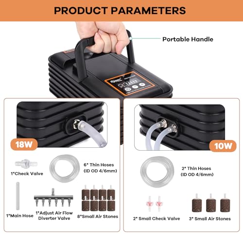 Image of hygger IPX6 Rechargeable Aquarium Pond Air Pump, Powerful Quiet Tank Air Pump with Hose Air Stone Check Valve Adjustable Flow Diverter Valve for Fishing Yacht /Power Outages /Hydroponic