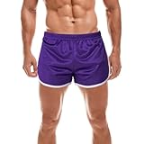 Waghaw Mens Short Shorts 70s 80s Retro Athletic Running Workout Gym Booty Shorts Mens 3 Inch Shorts Mens Bodybuilding Shorts Mens 3 Inch Inseam Mens Booty Shorts Short Shorts for Men (Purple,L)