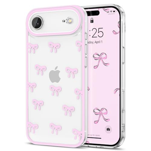 EYZUTAK Case for iPhone Air, Clear Cute Ribbon Bowknot Pattern, Pink