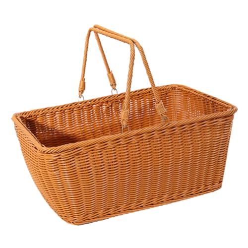 GATHINESS Cesta Tejida de Ratán Sintético Marrón Cesta Decorativa y Portátil Gran Capacidad para Guardar Postres y Flores Hogar o Bodas