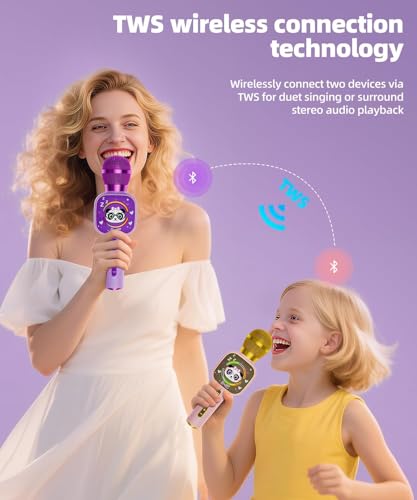 Image of ShinePick Karaoke Mic with Speaker for Kids & Adults, Wireless Bluetooth Microphone for Singing, 5 Magic Voice Changer, RGB Lights, Portable Mike Gift,1200mAh Battery, Type-C Charging (Purple)