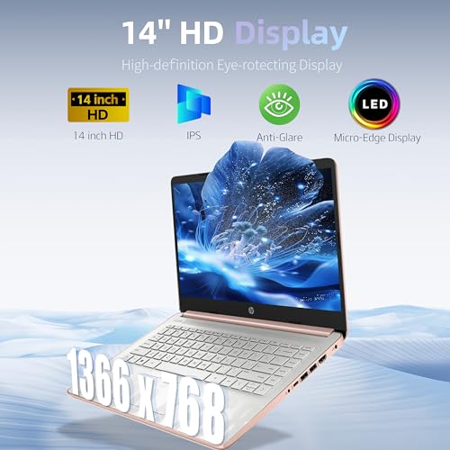 Image of HP 14 inch Laptop Computer for Student Home Study, 1-Year Office 365, Intel Processor (Beat i3-1115G4), 8GB RAM, 256GB Storage (128GB UFS + 128GB MSD), WiFi 6, Bluetooth 5.4, Windows 11 S, Pale Rose Gold