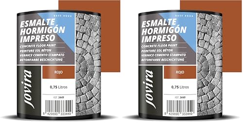 JOVIRA PINTURAS Resina-Esmalte Hormigón Impreso. Resina renovadora para pavimentos de hormigón. (750 Mililitros, Rojo) D-28 (Paquete de 2)