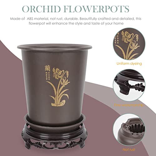 GANAZONO Orchid Flowerpots Rounded Plant Pots Plastic Planting Pot with Base for Indoor Outdoor Gardening Durable Abs Material 6.7 Inch Size Suitable for Orchids and Green Plants - Image 3