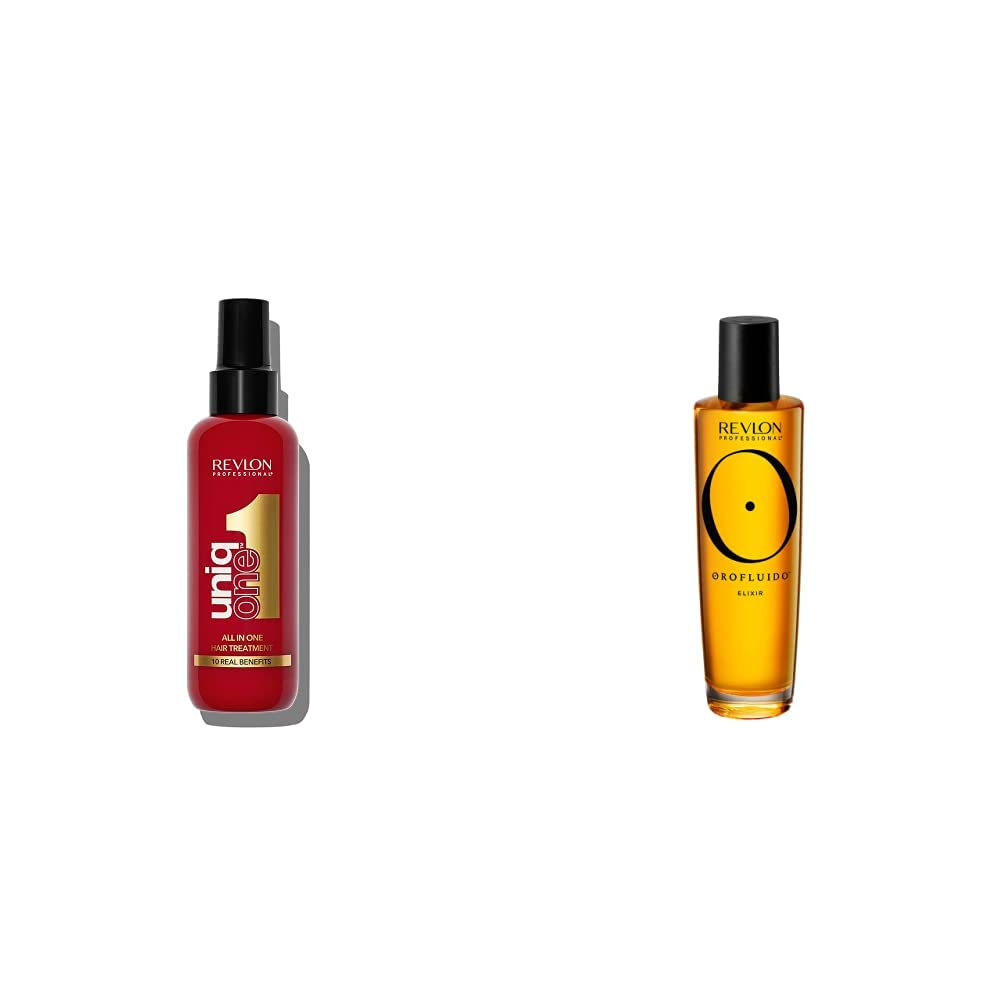 Revlon Professional Kit Riparatore Capelli, OROFLUIDO Olio Prezioso Trattamento Nutriente con Olio di Argan Vegano, 100 ml + UNIQONE, Trattamento Idratante, Riparatore Per Capelli Danneggiati,150 ml