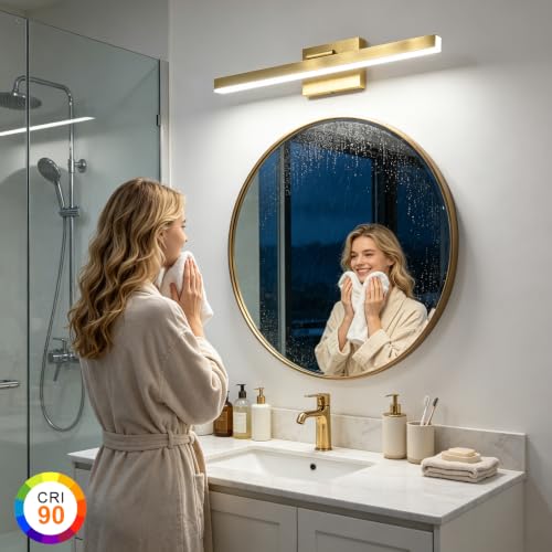 Image of IZORRO Modern Bathroom Vanity Light 16 inch, Rotatable, 12W Dimmable Led Bathroom Light Fixture Over Mirror, Gold Vanity Light Bar (Cool White 6000K)
