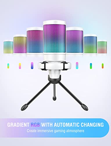FIFINE Ampli Game USB Microphone, Condenser Mic for Online Game, Zoom, Vocal, with Mute Button, Gain Knob, Anti-Vibration, Tripod Stand-White - Image 4