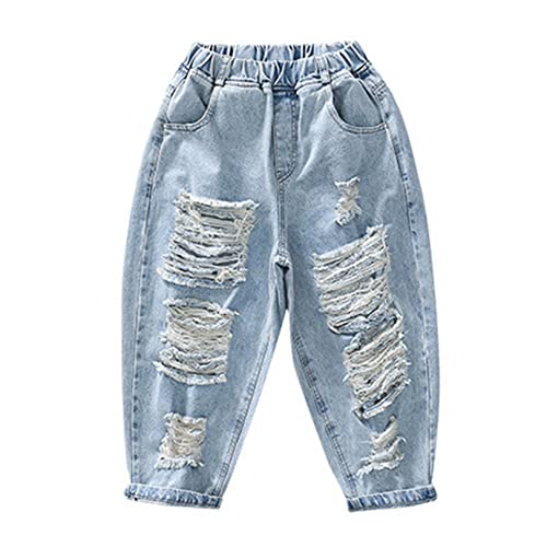 FEESHOW Big Girls Kids Ripped Hole Distressed Washed Baggy Jeans Youth Loose Fit Hip Hop Jazz Dancewear Denim Pants