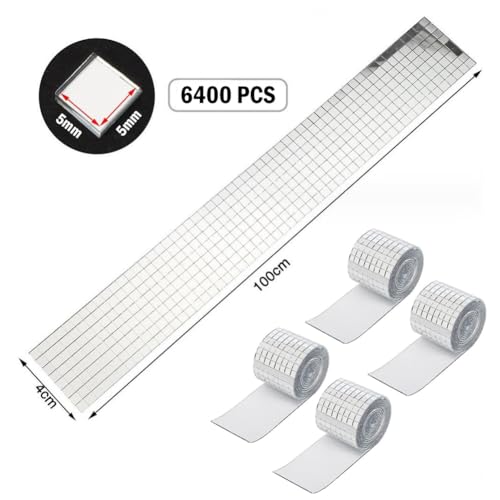 4 Rollen Mosaik Spiegelstreifen 6400 Stück Mini Spiegel Mosaikfliesen Selbstklebend Quadratische Mosaikglas Spiegelaufkleber für DIY Handwerk Dekoration Silber 5 x 5 mm
