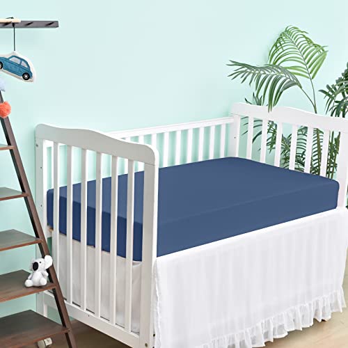 Image of David's Kids 3 Pack Fitted Crib Sheets, Ultra Soft Comfy Breathable Baby Sheets for Boys Girls Neutral, 28x52 Inch Fits Standard Crib Mattress and Toddler Mattresses, White & Light Grey & Navy Blue