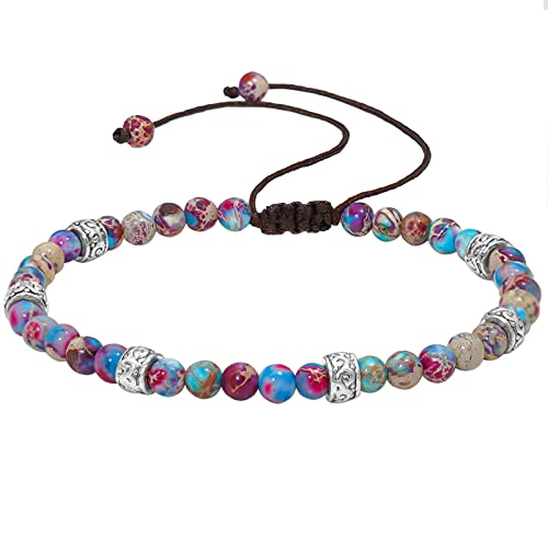 YooAi Pulsera con cuentas Pulseras de piedra emperador ajustable Pulseras de cuentas coloridas hechas a mano Cover