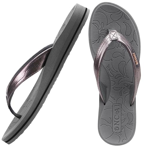 ONCAI Flip Flops Womens Yoga Mat Non-Slip Women's Flip Flops Sandals Summer Beach Slippers With Arch Support Lightweight Eva Sole Grey Size 6