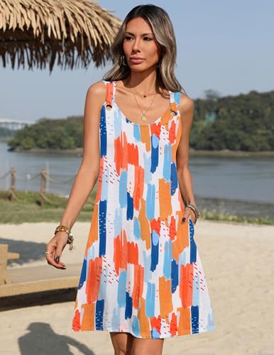 Image of Zeagoo Summer Dresses for Women Boho Beach Dress Sleeveless Sundresses with Pockets Casual Loose Tank Tshirt Sun Dress