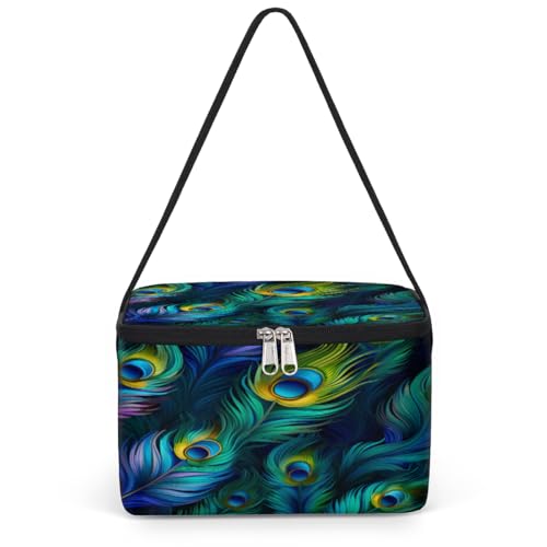 GzLeyigou Peacock Lunch Bags for Women Men 9 Cans, Hot & Cold Food Delivery Bag Insulated Grocery Bag Insulated Lunch Box Peacock Feather Cooler Bag for Office Work Picnic Beach
