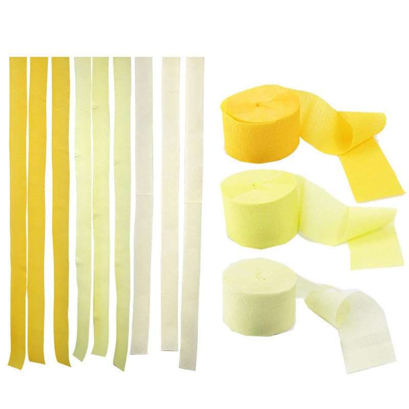 Namzi Crepe Paper Streamers 3 Rolls, Pack of Yellow Series Crepe Paper for Birthday Decorations, Baby Shower Decorations (1.8 Inch x 72 Ft/Roll)