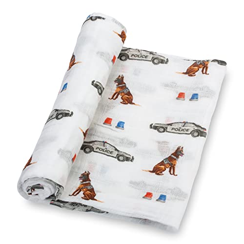 Image of LollyBanks Muslin Swaddle Blanket, 100% Muslin Cotton Blankets for Baby Boys, 47 X 47 Inches Soft and Cozy Swaddle for Newborn Baby, Newborn Essential (Police Dog Print)