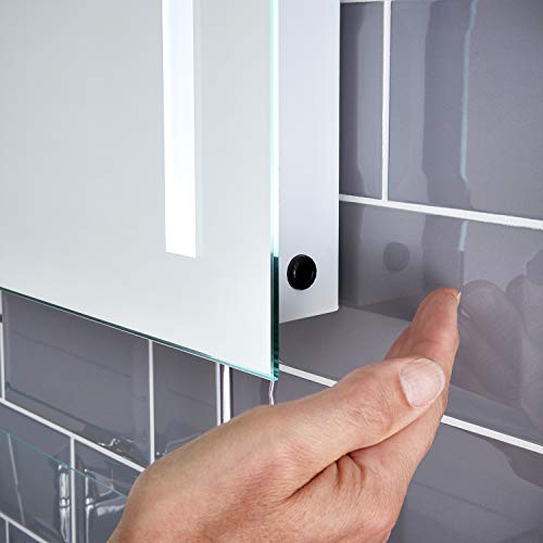 Pebble Grey™ Angelo Illuminated LED Bathroom Mirror with Shelf, Shaver Socket and Demister Pad | 450 x 600 | IP44 Rated | 10 Year Guarantee