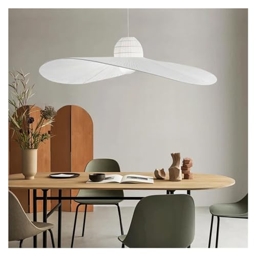 Lustre chapeau de paille moderne LED blanc 60cm suspension design pour salon