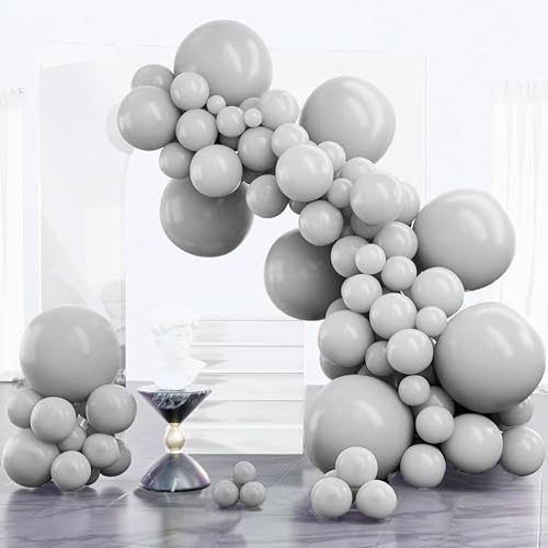 Image of PartyWoo Gray Balloons 100 pcs Different Sizes of 18 12 10 5 Inch Matte Grey Latex Balloon Arch Kit Garland for Baby Shower Gender Reveal Graduation Elephant Birthday Party Decorations Gray-Y71