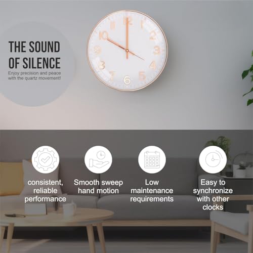 Image of Rylan Plastic Digital Wall Clock 12 inch Silent Quartz Decorative Non-Ticking Classic Clock Battery Operated Round Easy to Read for Room /Home /Kitchen /Bedroom /Office /School (Rose White)'