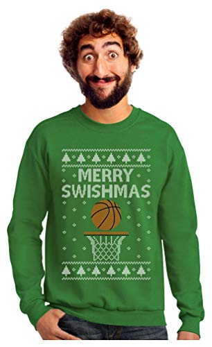 Tstars Merry Swishmas Funny Ugly Christmas Sweatshirt for Men Basketball Tacky Sweater Style Xmas Holiday Mens Sweatshirts