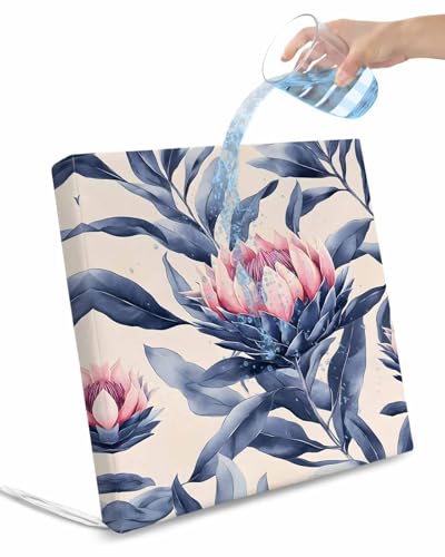 2 Pack Blue Pink Botanical Waterproof Cushion Covers with Ties, Outdoor Patio Chaise Lounge Chair Seat Cushion Slip Covers Replacement(Only Cover) Oil Painting Spring Floral Modernism 22
