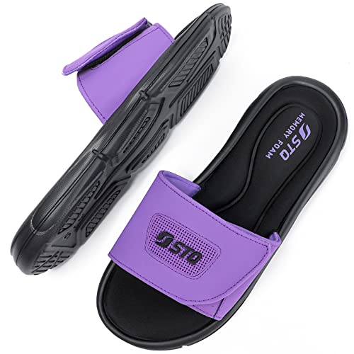 Stq Womens Memory Foam Slide Sandals Comfort Aqua Orthopedic Slides Adjustable Sport Sandals With Soft Cushion Footbed Black Purple, 7 Us #TOP5